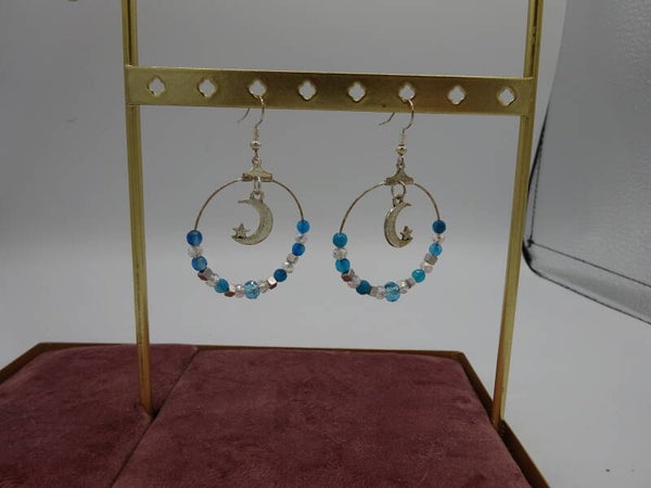 Boucle d'oreilles créoles croissant étoilé