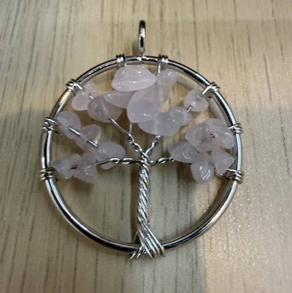Pendentif Arbre de Vie Quartz Rose
