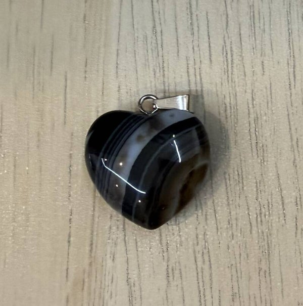 Pendentif Coeur Onyx Bandes