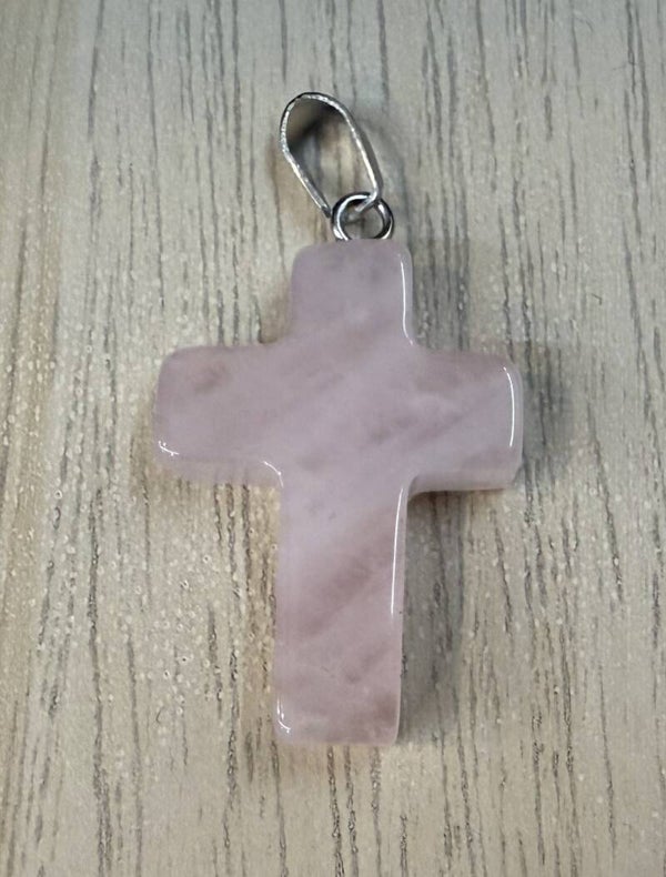 Pendentif Croix Quartz Rose