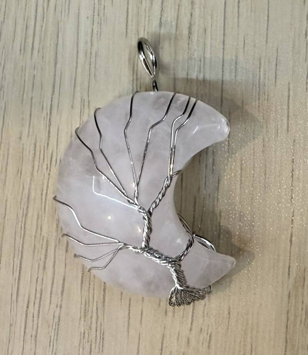 Pendentif Lune Arbre de Vie Cristal de Roche