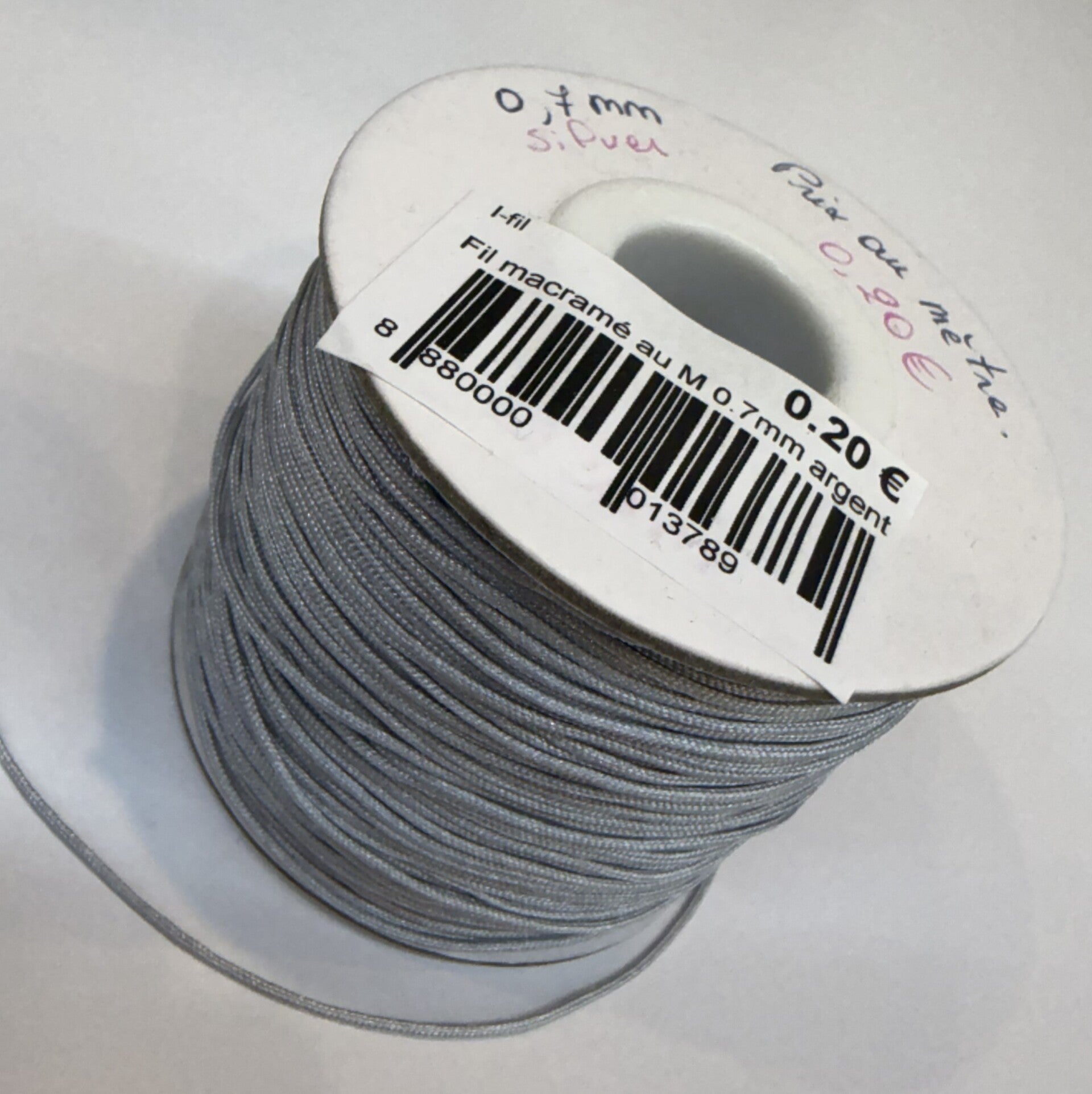 Fil Macramé au Mètre 0,7mm/130m Argenté