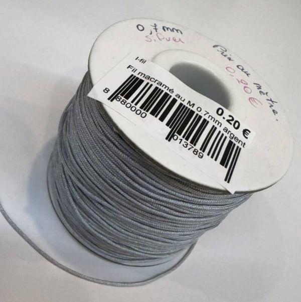 Fil Macramé au Mètre 0,7mm/130m Argenté