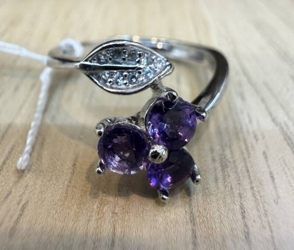 Bague argent 925 rhodié modèle 02 améthyste facettée