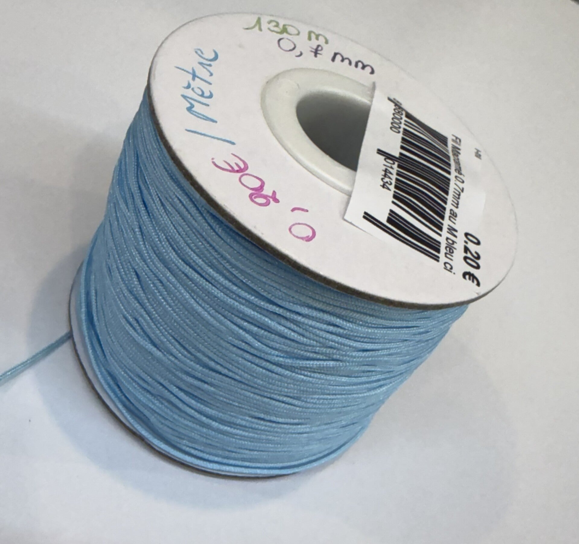Fil Macramé au Mètre 0,7mm/130m Bleu Cyan