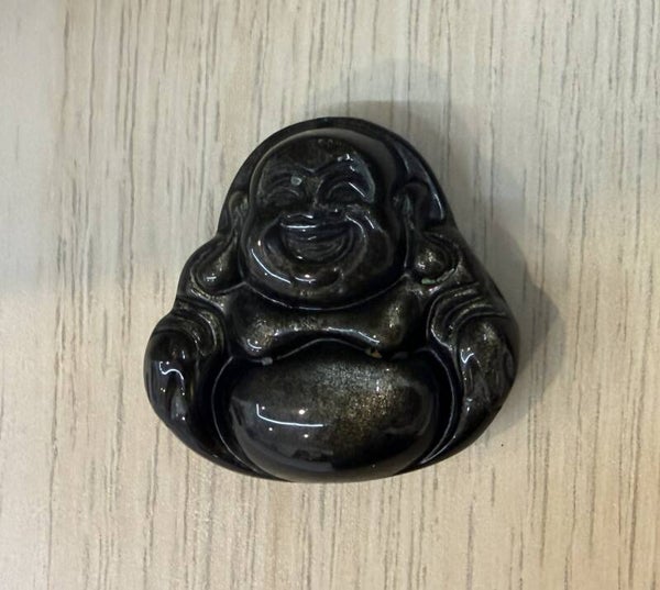 Pendentif Bouddha Obsidienne Dorée