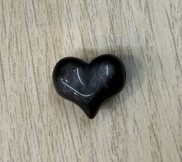 Pendentif Coeur Obsidienne argenté