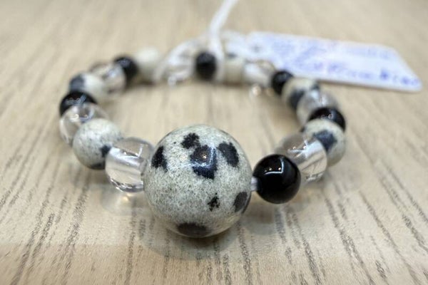 Bague Cristal de Roche , Onyx et Jaspe Dalmatien