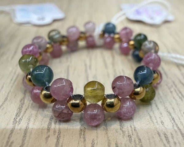 Bague Dorée Tourmaline Multicolore AA+