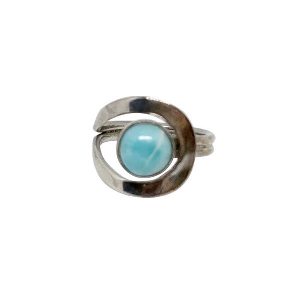 Bague réglable Larimar et Argent 0.925 Rhodié
