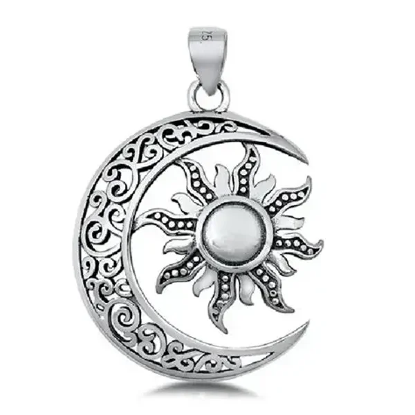 Pendentif Lune et Soleil en argent inoxydable