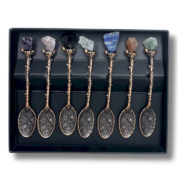 Set de 7 Cuillères Sorcières en Cristal et Pierre Précieuse Bronze