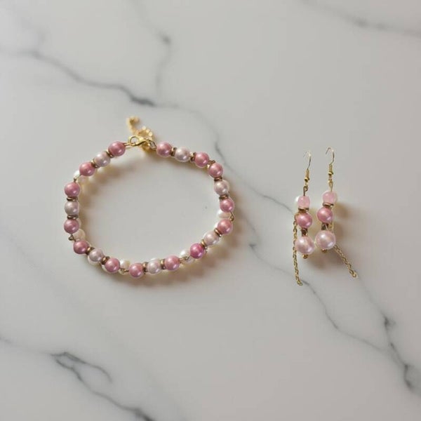 Pink bracelet and matching earrings