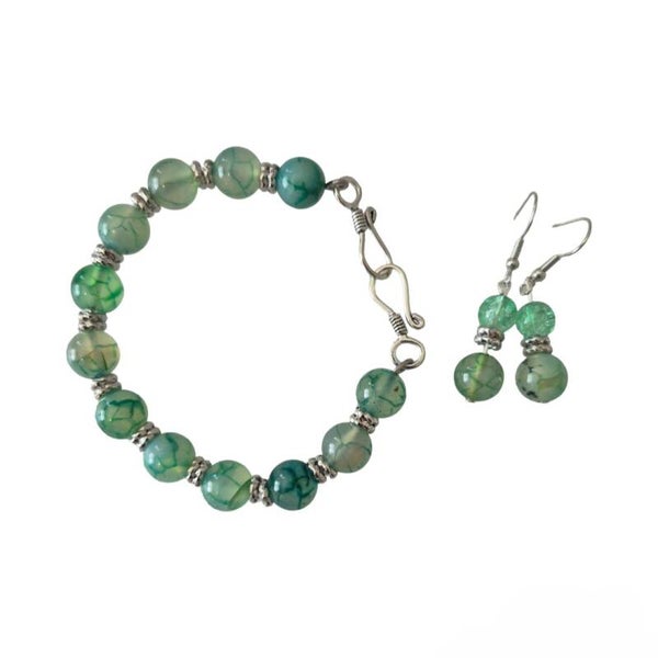 Aventurine beads bracelet and matching earrings