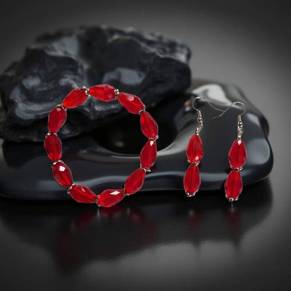 Red bracelet and matching earrings