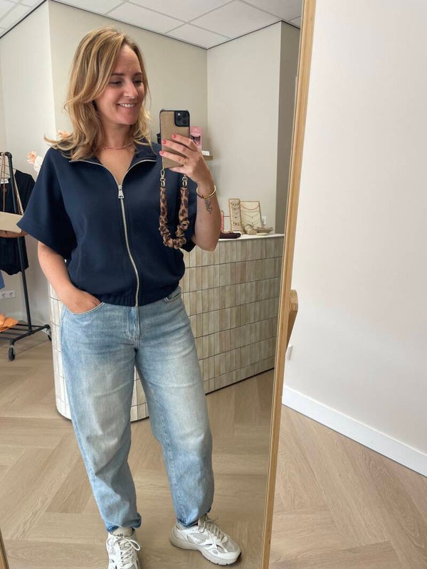 Blauw vest met korte mouw & rits