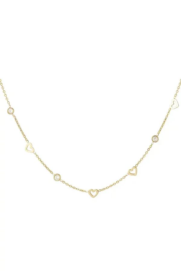 Ketting met hartjes en diamantjes goud