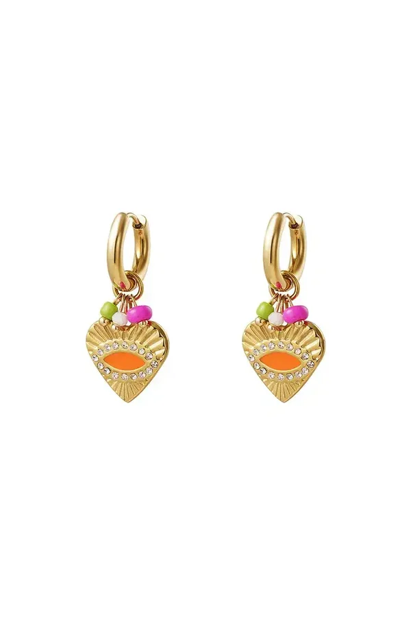Oorbel orange eye hearts goud