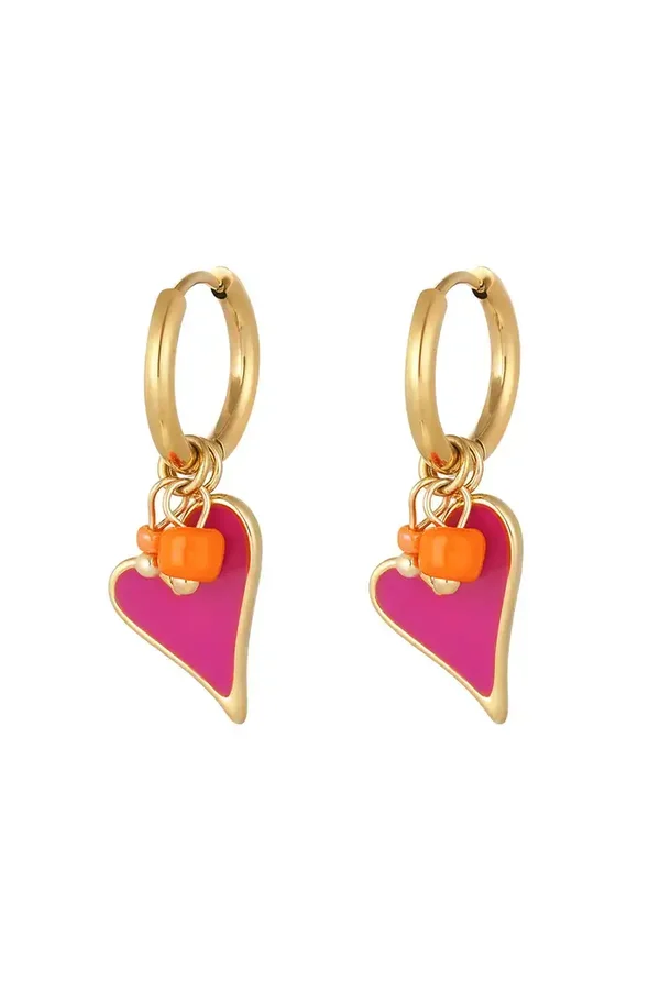 Oorbel pure pink heart goud