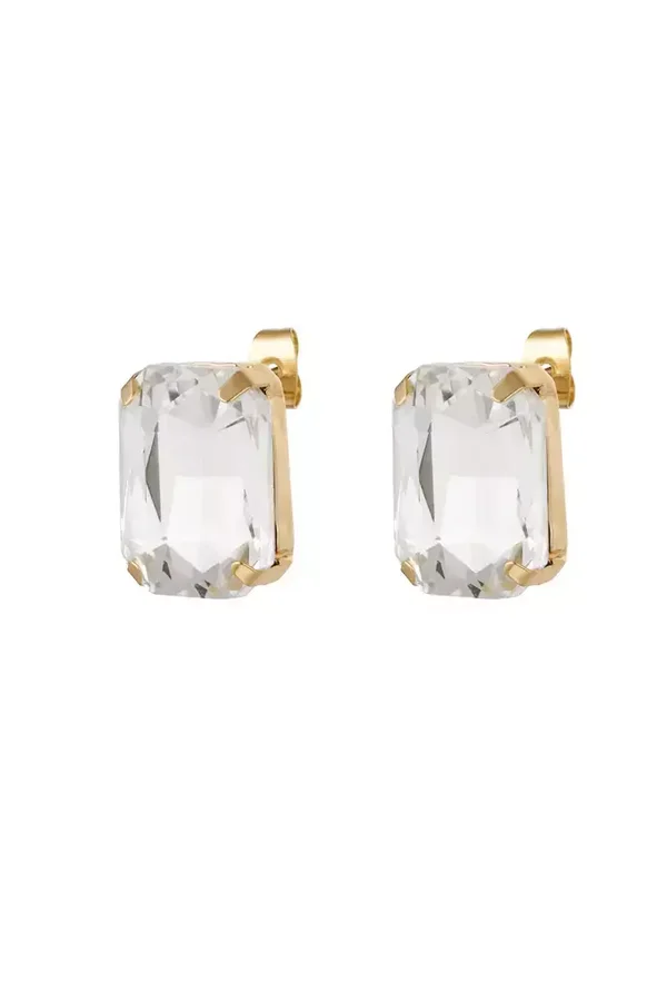 Oorbel stud glamour gold/white