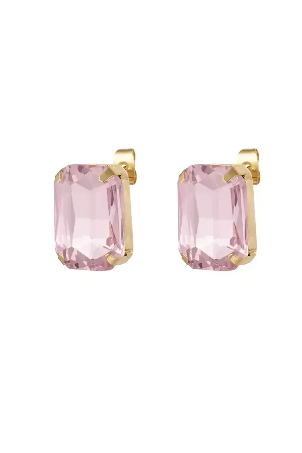Oorbel stud glamour gold/pink