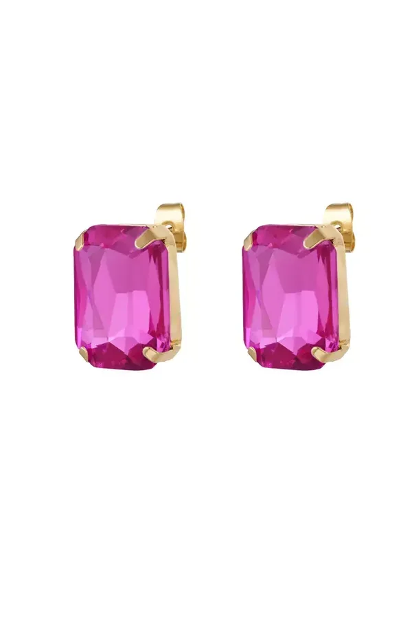 Oorbel stud glamour gold/fuchsia