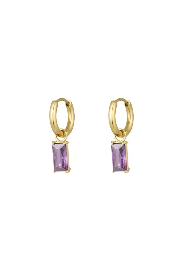 Oorbel hangende stud gold/purple