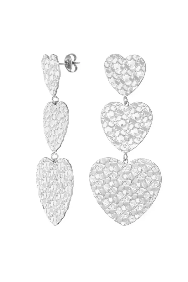 Oorbel triple heart zilver