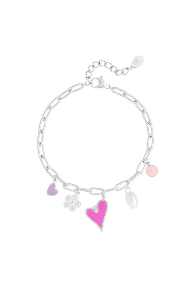 Armband colorful pink zilver