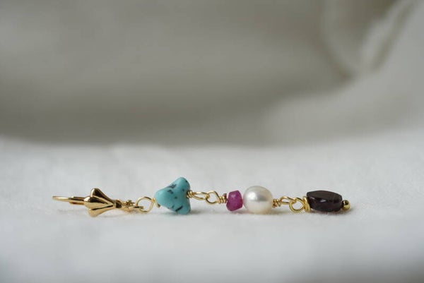 Oorbellen Turkoois, Robijn, Parel en Granaat