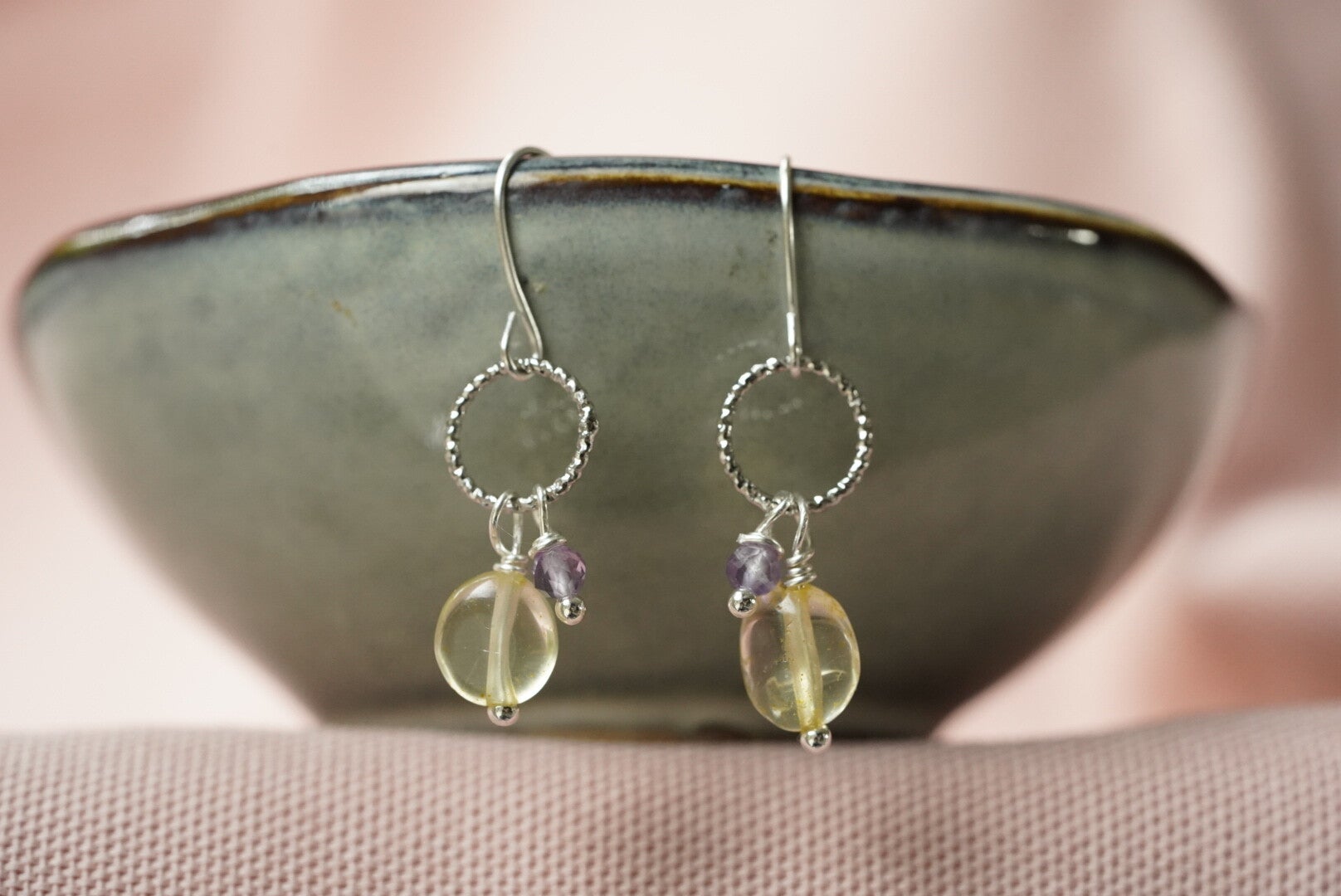 Oorbellen citrien & amethyst