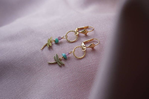 Oorbellen amazoniet & libelle