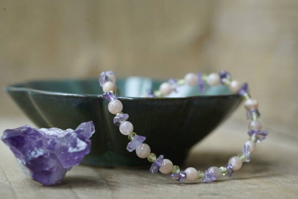 Armband maansteen, amethyst en peridot
