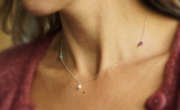 Ketting aquamarijn, maansteen en roze tourmalijn