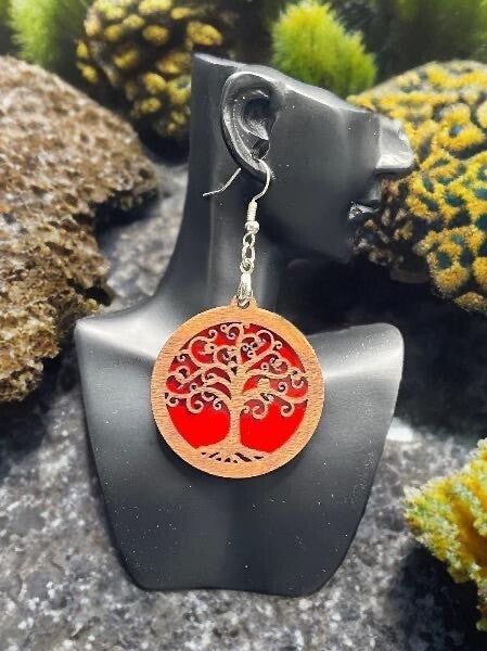 Boucles d’oreilles Arbre de Vie fait main bois