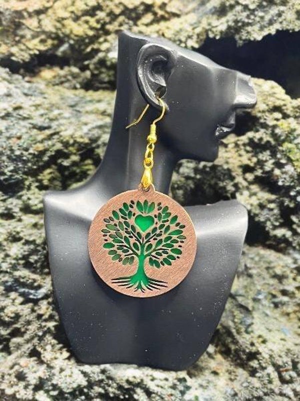 Boucles d’oreilles Arbre de Vie bois personnalisées