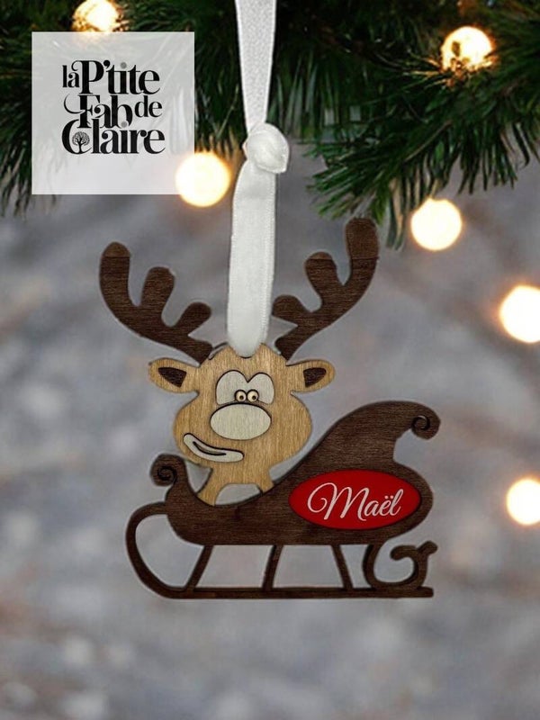 Suspension renne personnalisée Prénom gravé – Déco de Noël unique