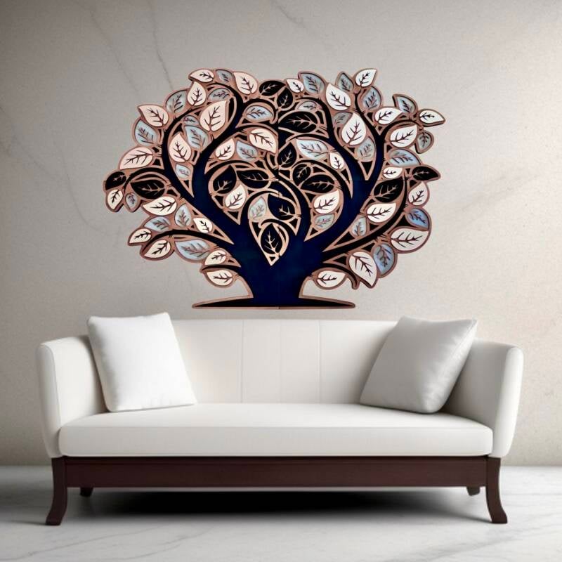 Gilde Tableau décoratif XXL - Arbre de vie en aluminium - Avec cadre en bois - 60 x 60 cm - Décoration murale pour salon - Couleurs : argenté marron