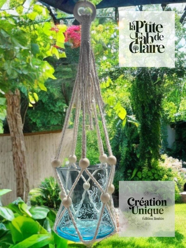 Suspension Macramé avec Perles de Bois – Création Artisanale Bohème
