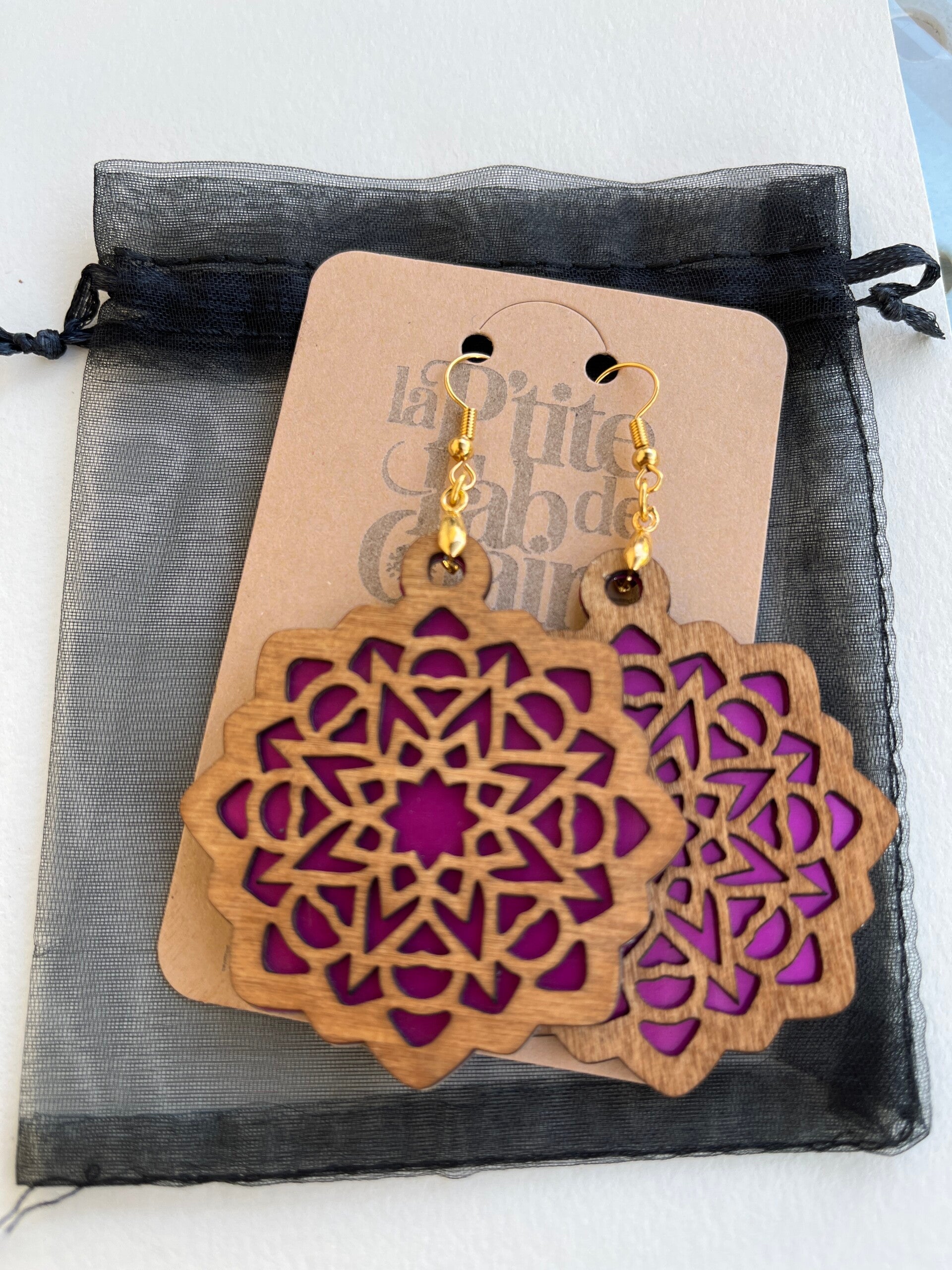 Boucles d'Oreilles Bois et Aluminium – Création Originale, Légères et Élégantes – Cadeau Idéal