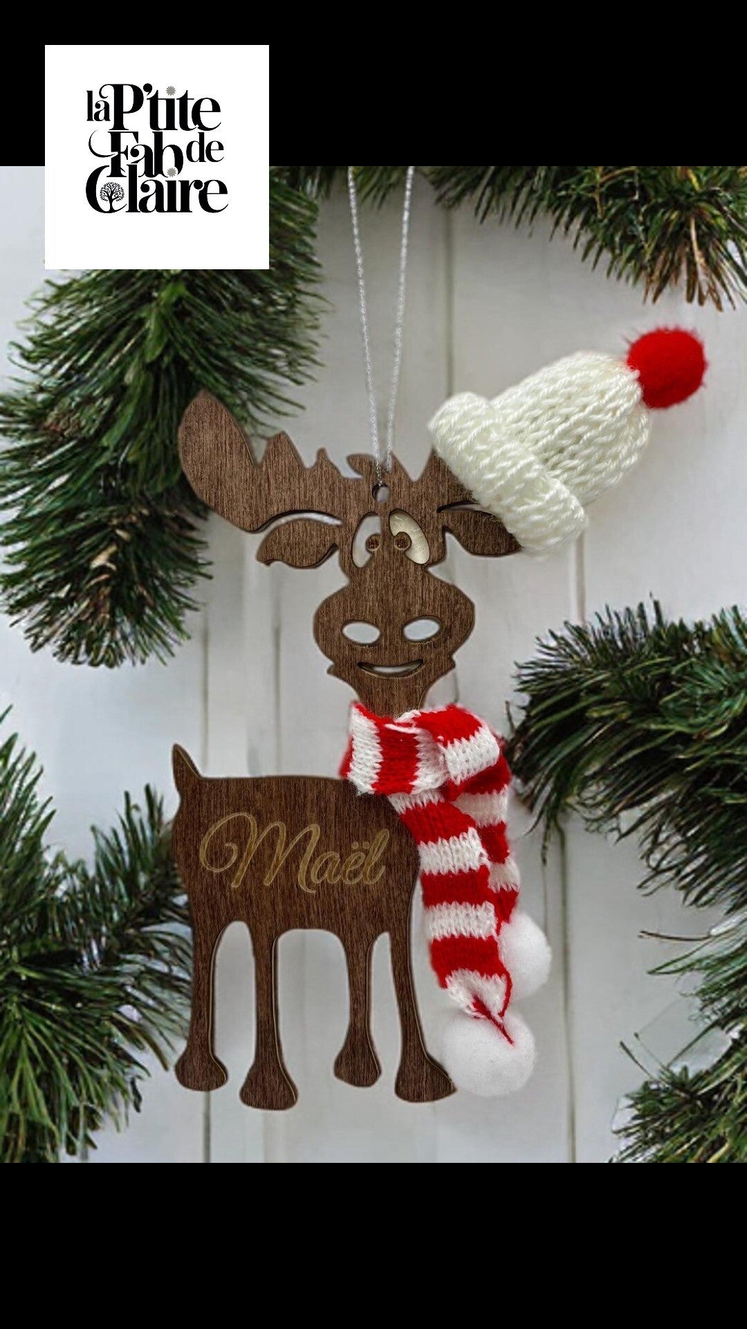 Décoration Noël Renne Bonnet option personnalisée Prénom gravé – Déco de Noël unique