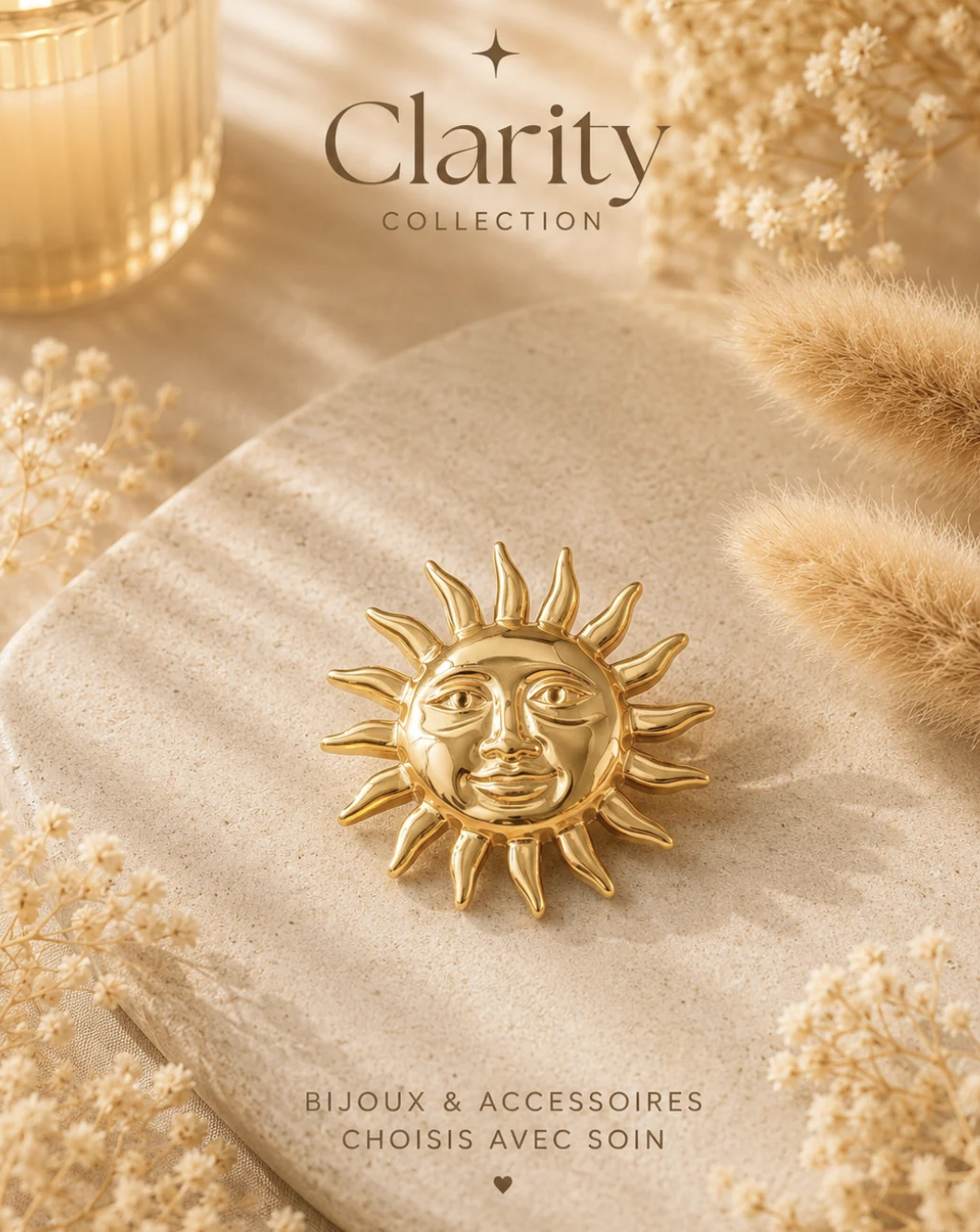 Broche soleil dorée
