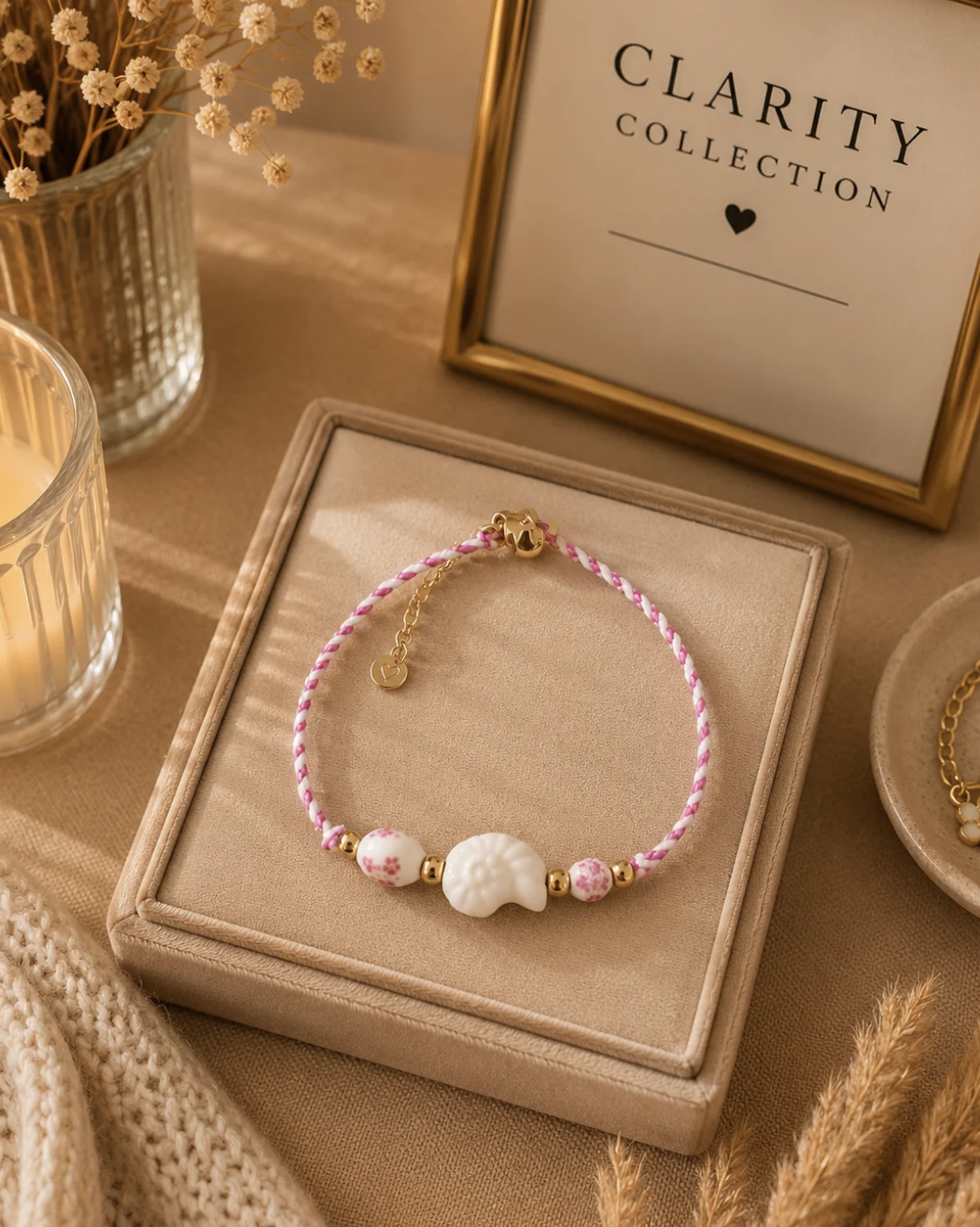 Bracelet de cheville rose coquillage céramique