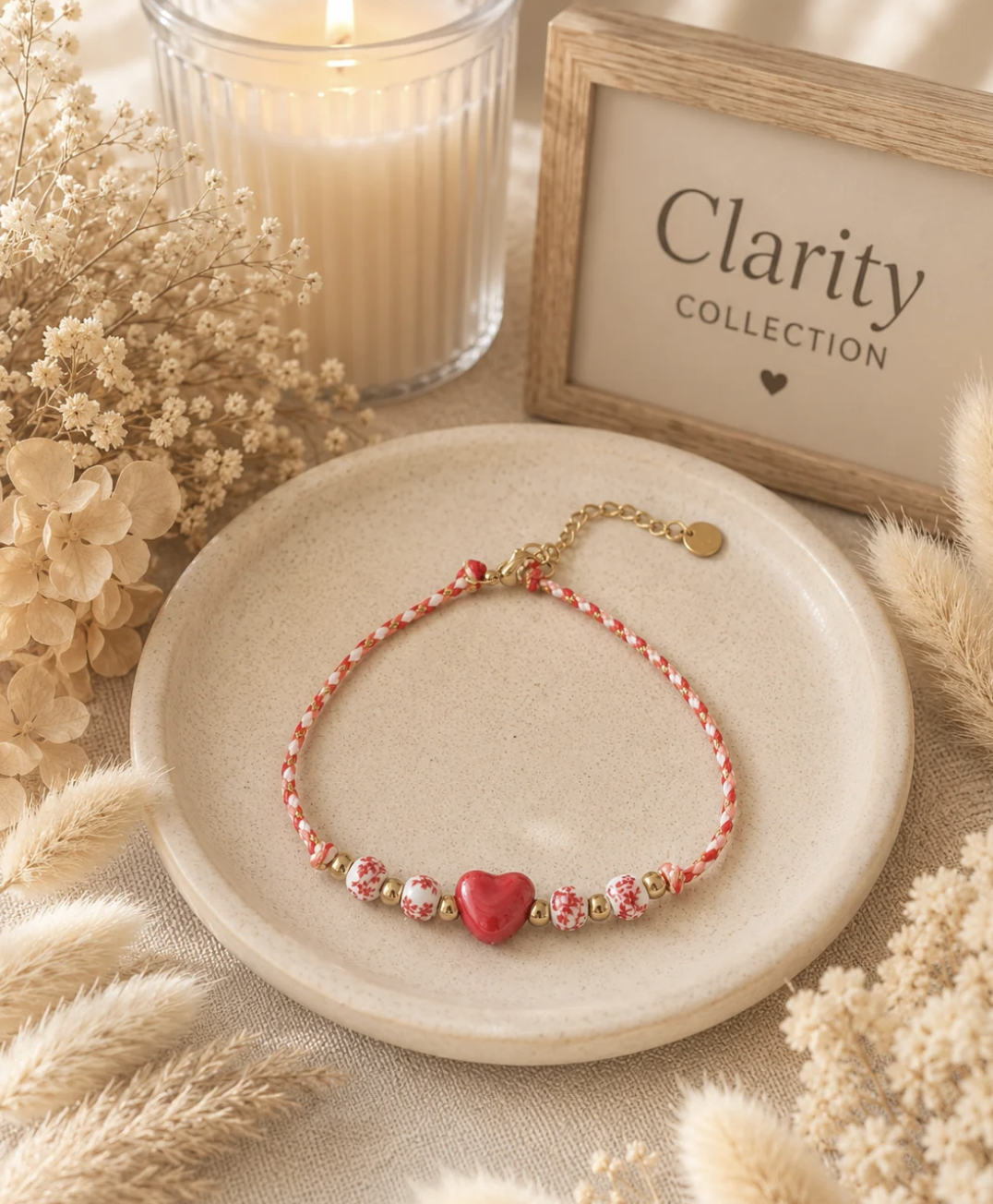 Bracelet de cheville rouge cœur céramique