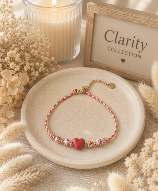 Bracelet de cheville rouge cœur céramique