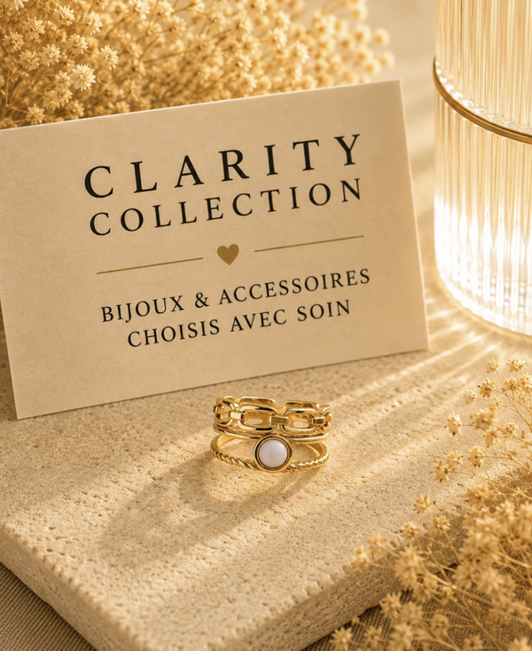 Bague dorée double rang pierre blanche