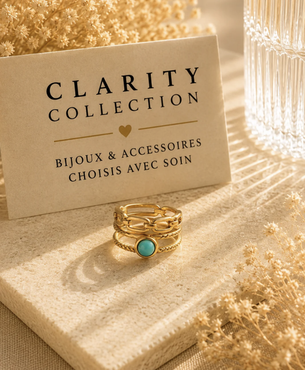 Bague dorée double rang pierre turquoise