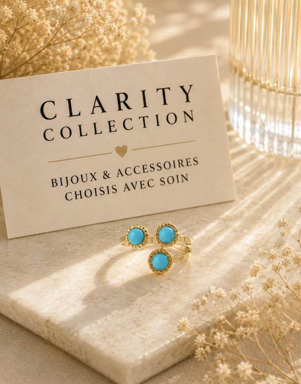Bague dorée trois pierres turquoise
