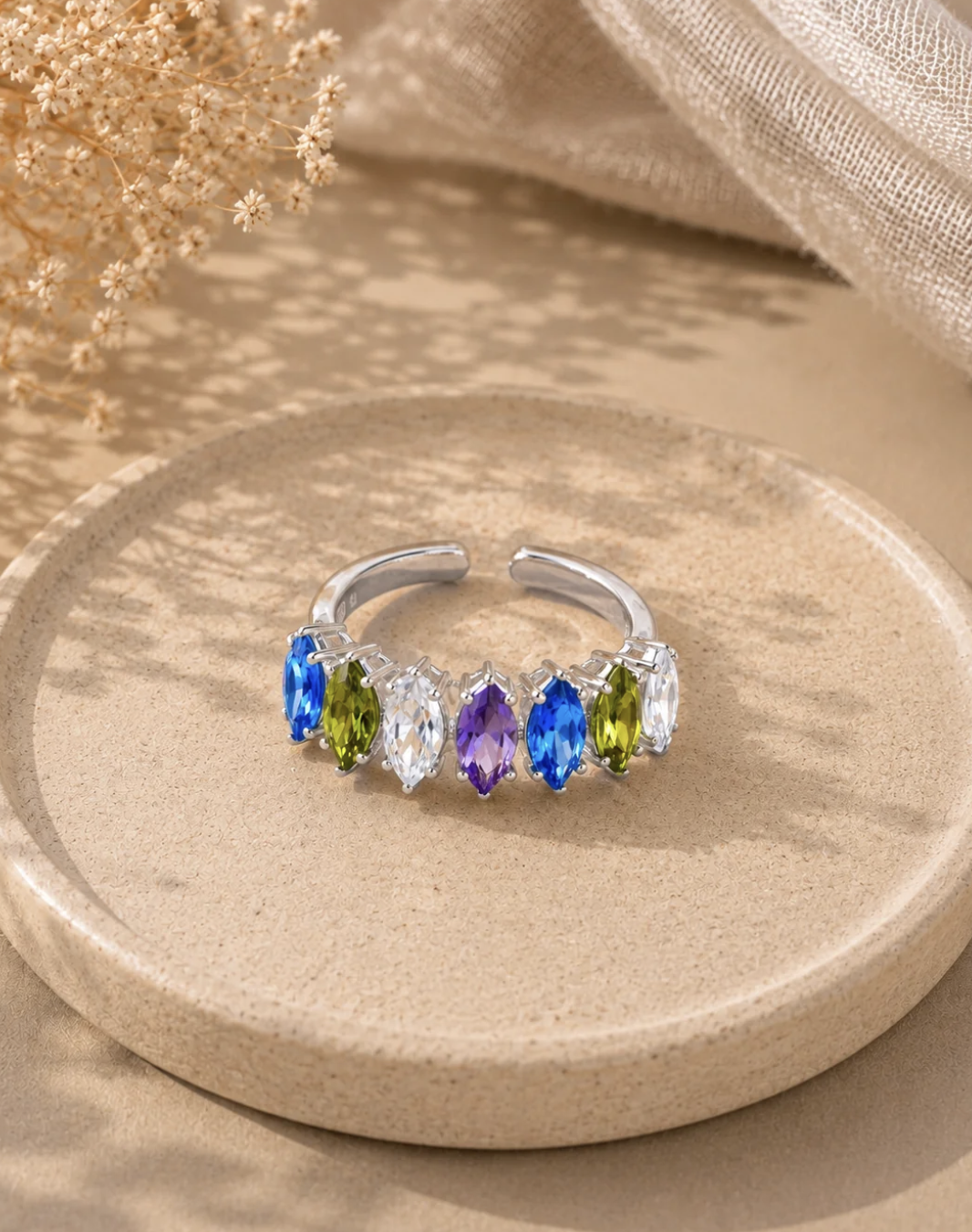 Bague argentée pierres multicolores