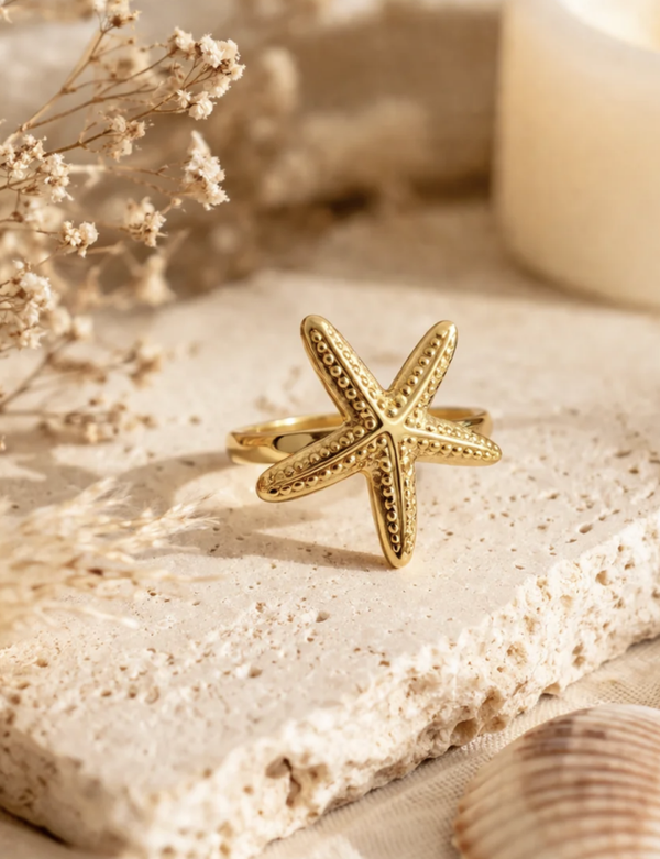 Bague dorée étoile de mer